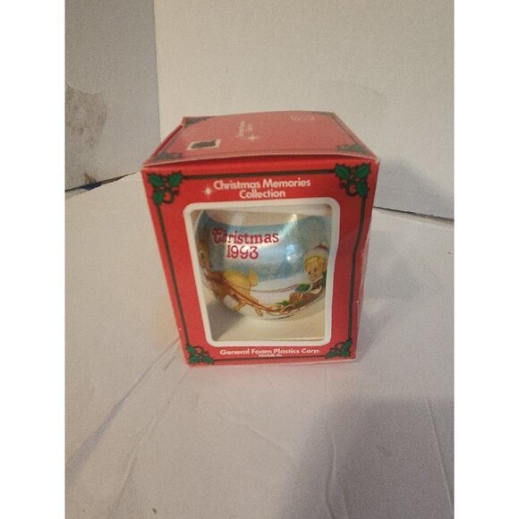 1993 Christmas Collectible Satin Ball Ornament USA boy With Sleigh - Picture 2 of 7